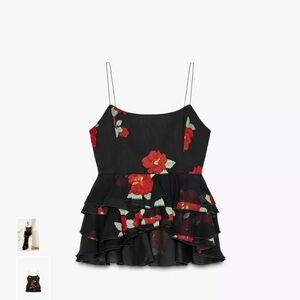 Zara Black Floral Camisole with Ruffles